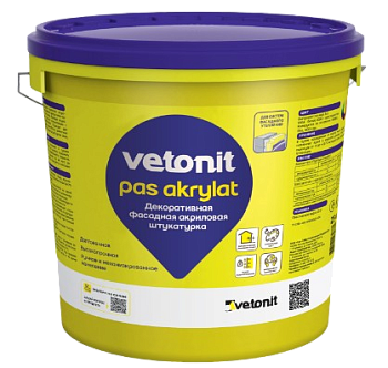Vetonit Pas Akrylat камешковая (корник) белая 2мм, акриловая под колеровку, 25кг